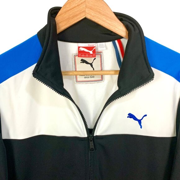 VTG 90s Y2K Puma Sport Lifestyle Mens Colorblock Track Jacket S Black Blue - Picture 2 of 13